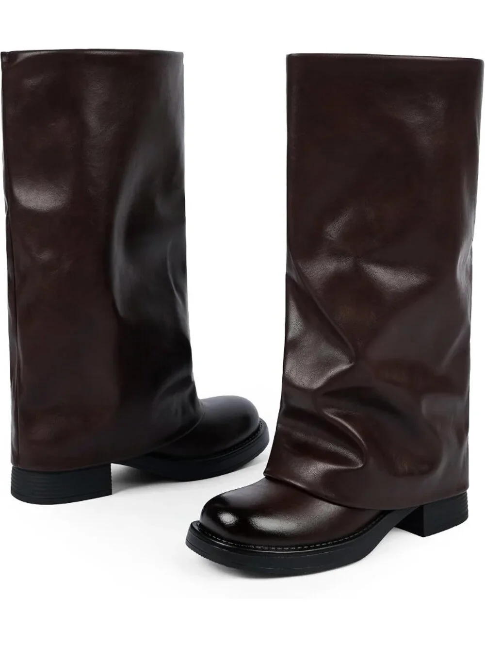 Women's Chocolate Pu Pointed Toe Chunky Heel Faux Leather Over The Knee Boots